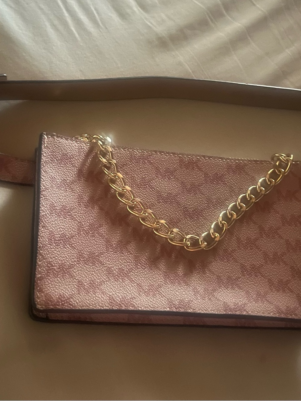 Rose Pink Chain-Accent fanny pack bag/belt